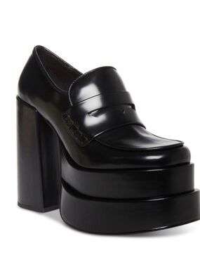 Steve Madden Catelyn Black Platform Loafers.